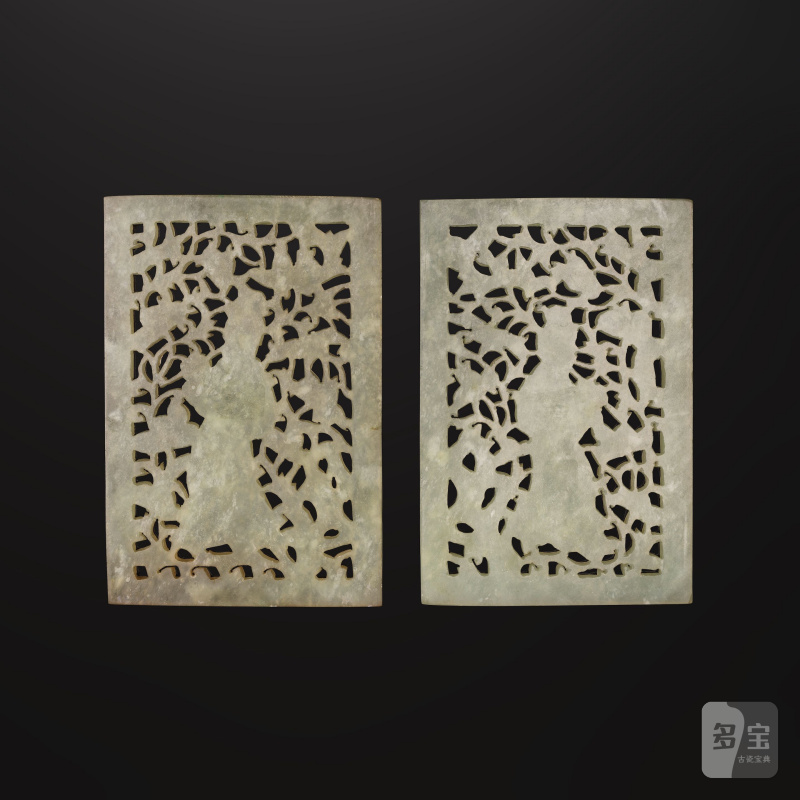 清 十九世紀 鮑文玉鏤雕插屏一對 | PAIRE DE PLAQUES RECTANGULAIRES EN BOWÉNITE SCULPTÉE ET AJOURÉE - 图4